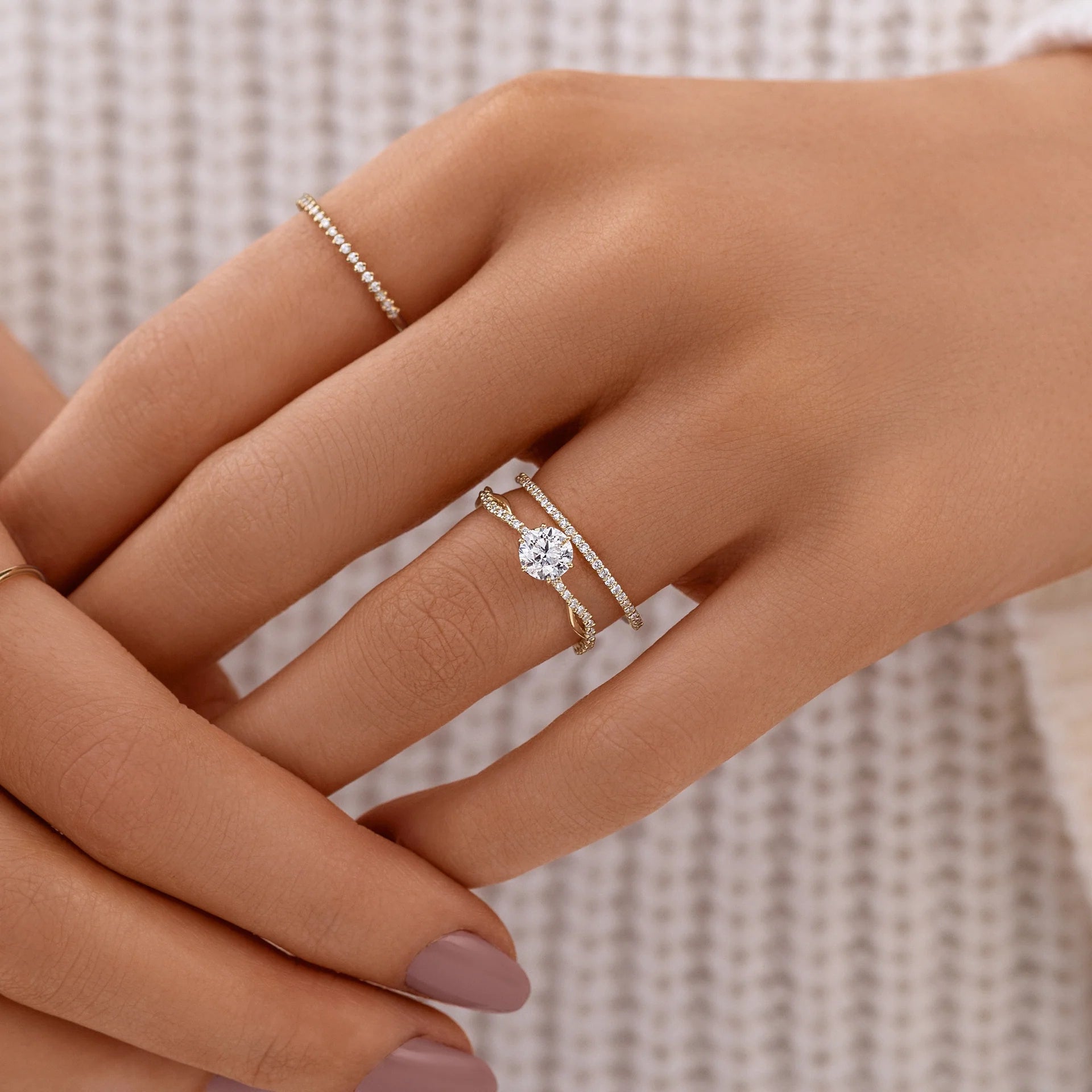 14K color vintage with 6 prongs Twisted pave engagement princess Ring MRG013