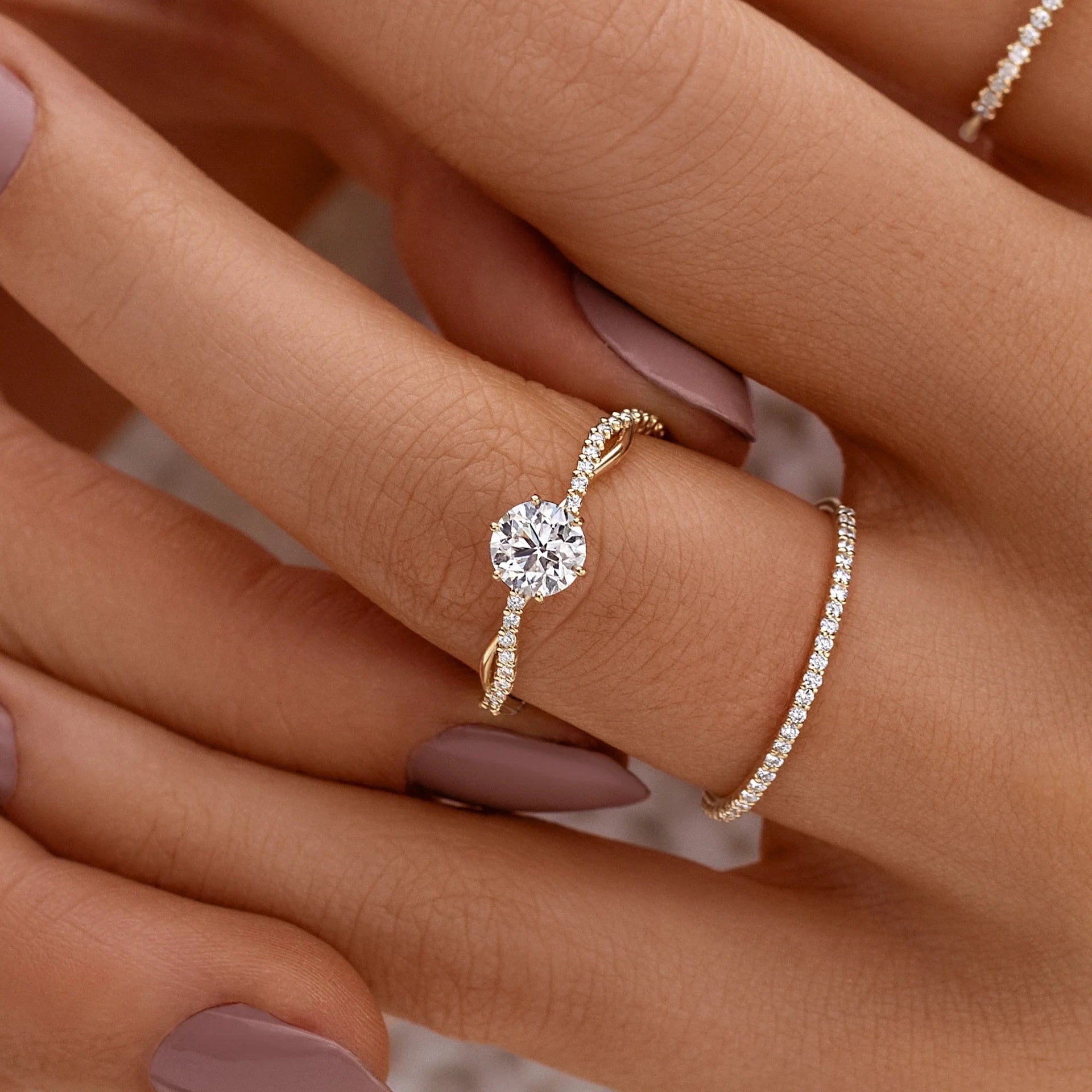 14K color vintage with 6 prongs Twisted pave engagement princess Ring MRG013