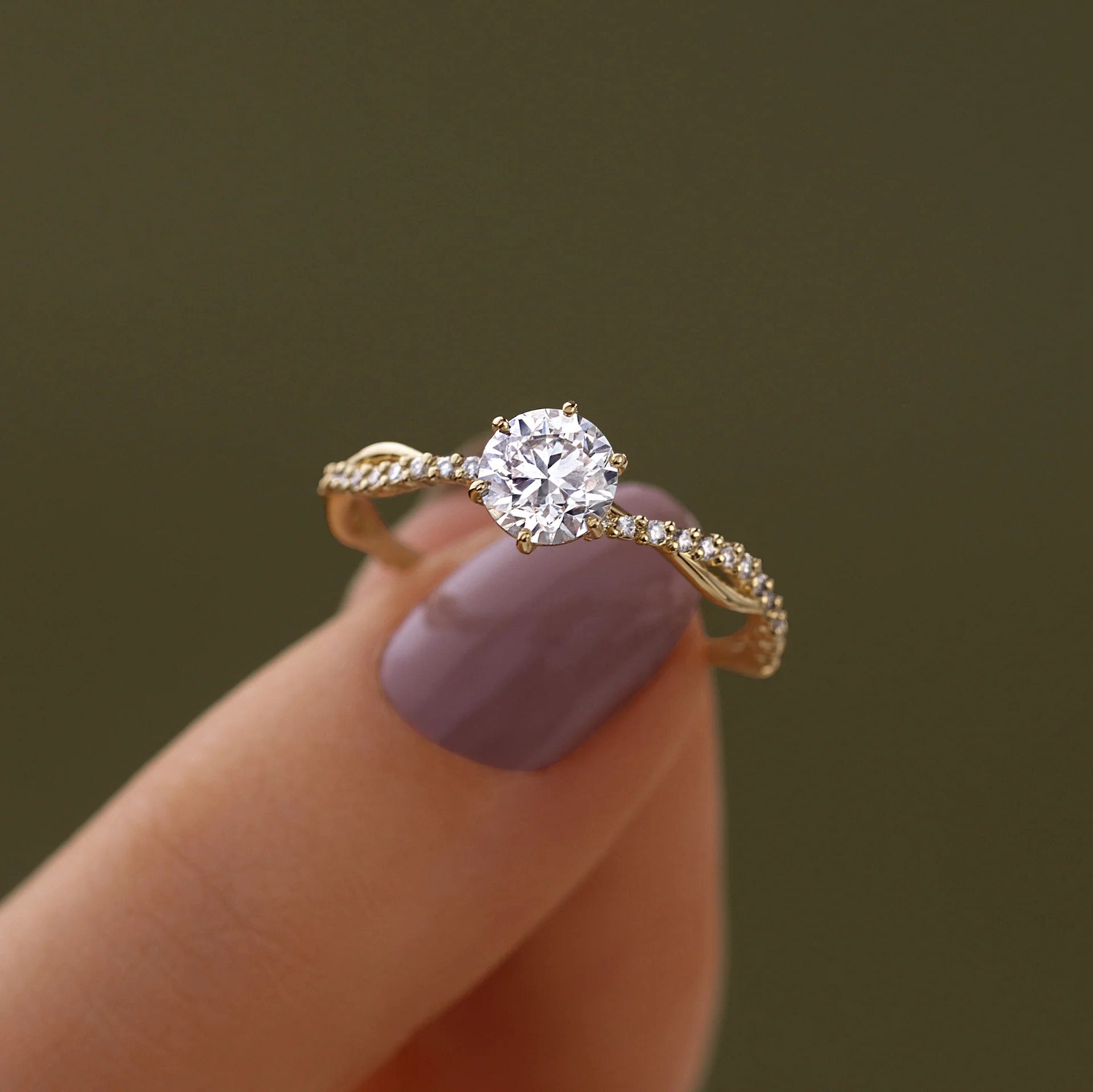 14K color vintage with 6 prongs Twisted pave engagement princess Ring MRG013