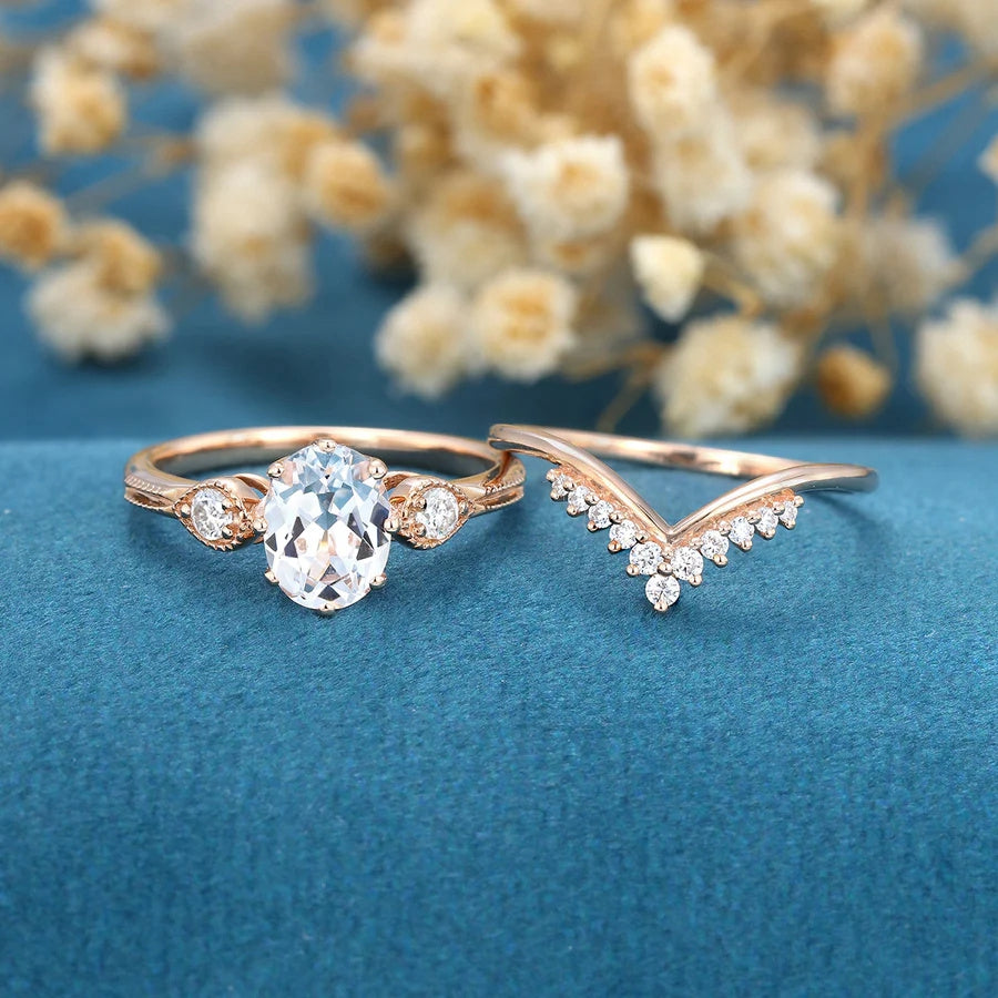 Oval Brilliant cut moissanite 925 sterling silver 4 prongs channel engagement Ring set MRG015