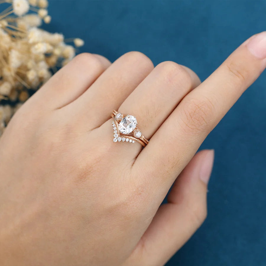 Oval Brilliant cut moissanite 925 sterling silver 4 prongs channel engagement Ring set MRG015