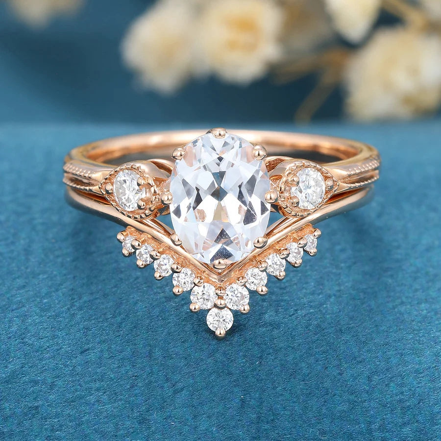 Oval Brilliant cut moissanite 925 sterling silver 4 prongs channel engagement Ring set MRG015