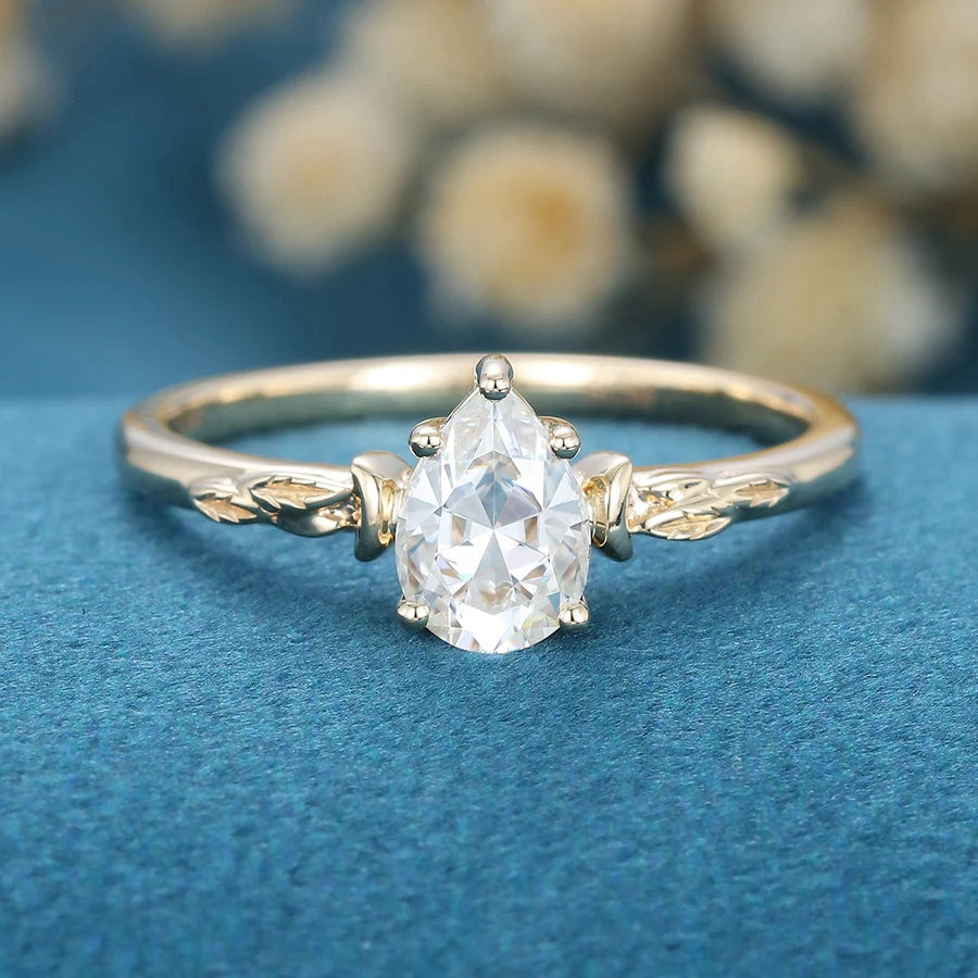 Pear cut moissanite Solitaire Engagement Ring MRG025