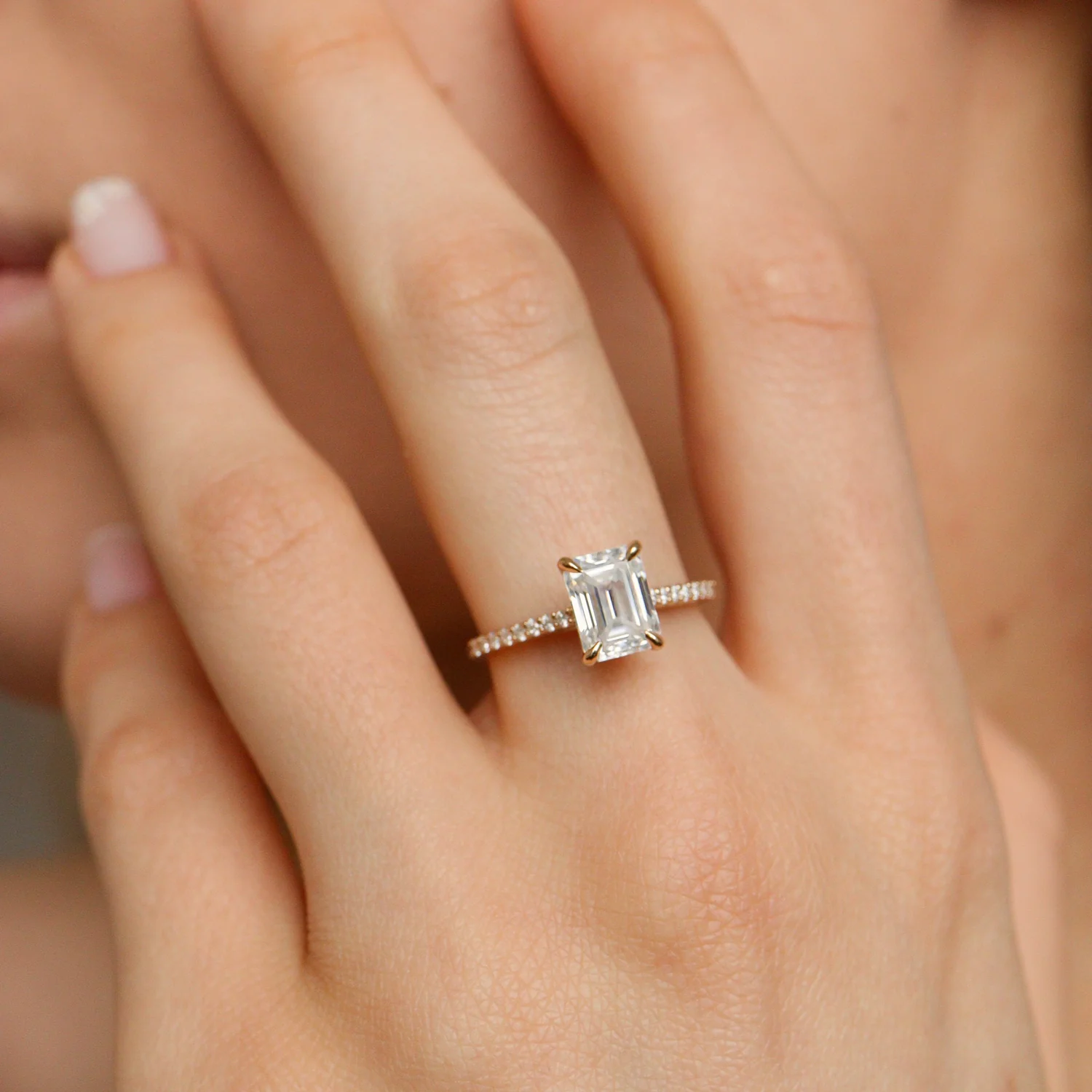 Solitaire Engagement Ring, Emerald Cut Moissanite lab diamond ring MRG045