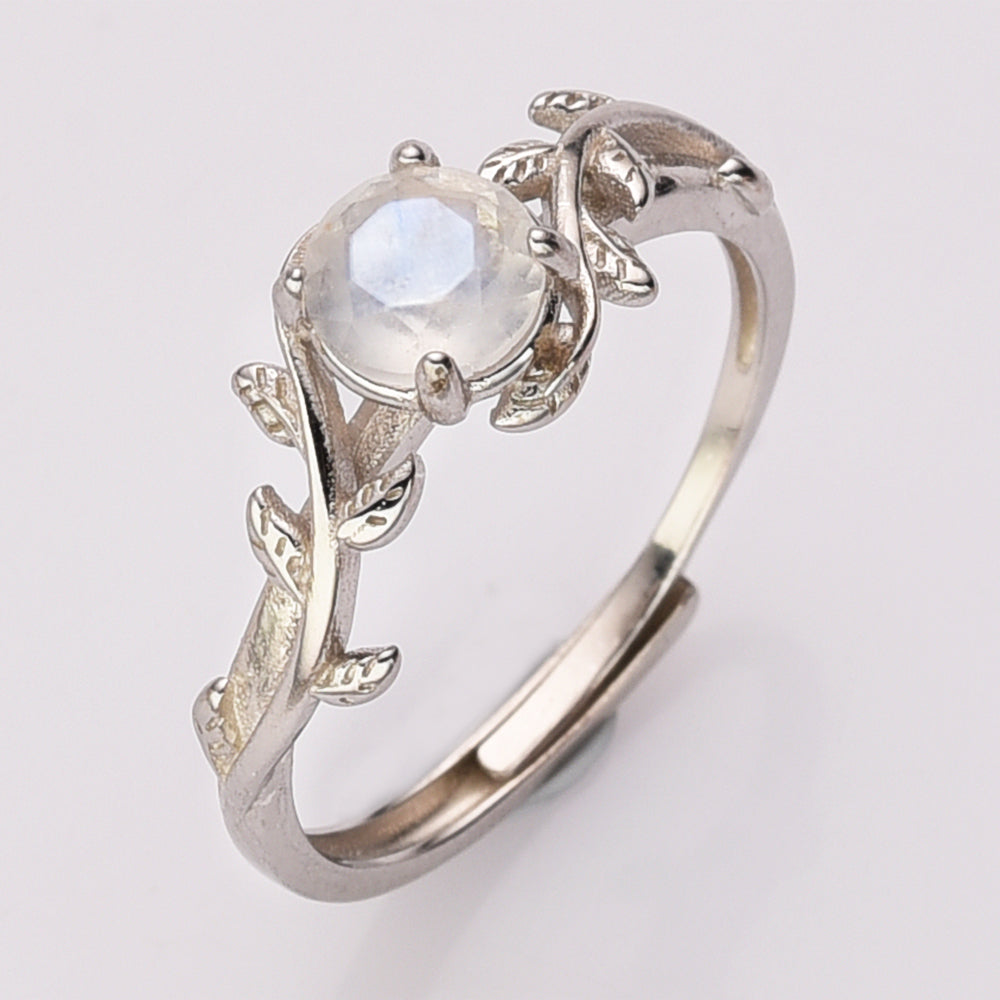 925 Sterling Silver Natural Rainbow Moonstone Rings