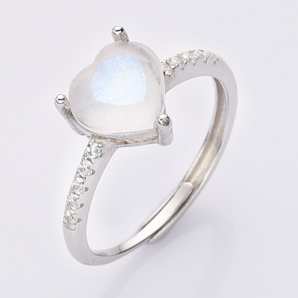 925 Sterling Silver Natural Rainbow Moonstone Rings